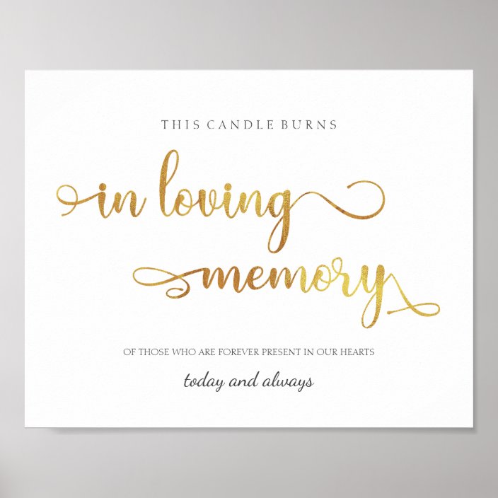 In loving memory gold 8x10 Wedding Sign | Zazzle.com