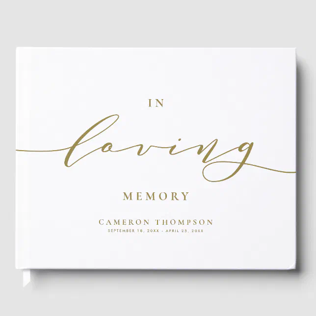 In Loving Memory Gold Dainty Script Funeral Guest Book | Zazzle