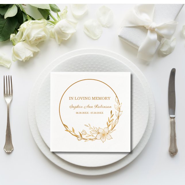 In Loving Memory Gold Floral Funeral Memorial Napkins (Creator Uploaded)