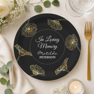 In Loving Memory Gold Flowers Funeral Paper Plates