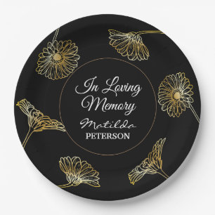 In Loving Memory Gold Flowers Funeral Paper Plates