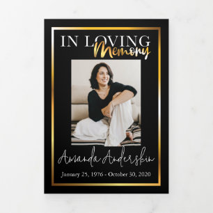 In Loving Memory Gold Frame Black Tri-Fold Program