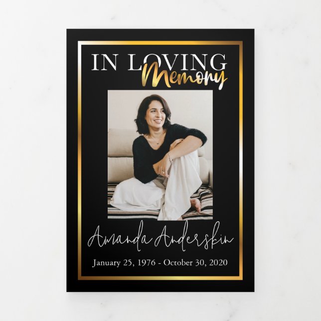 In Loving Memory Gold Frame Black  Tri-Fold Program (Cover)