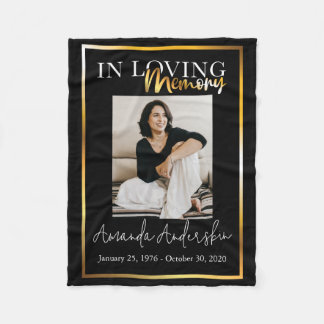In Loving Memory Gold Funeral Memorial Photo Fleece Blanket