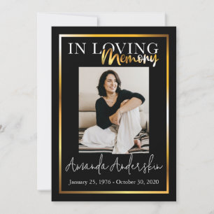 In Loving Memory Gold Funeral Memorial Photo Invitation