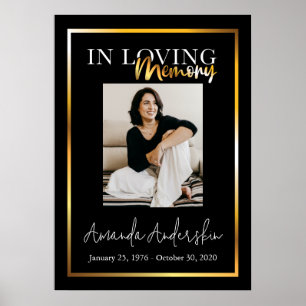 In Loving Memory Gold Funeral Memorial Photo Poster