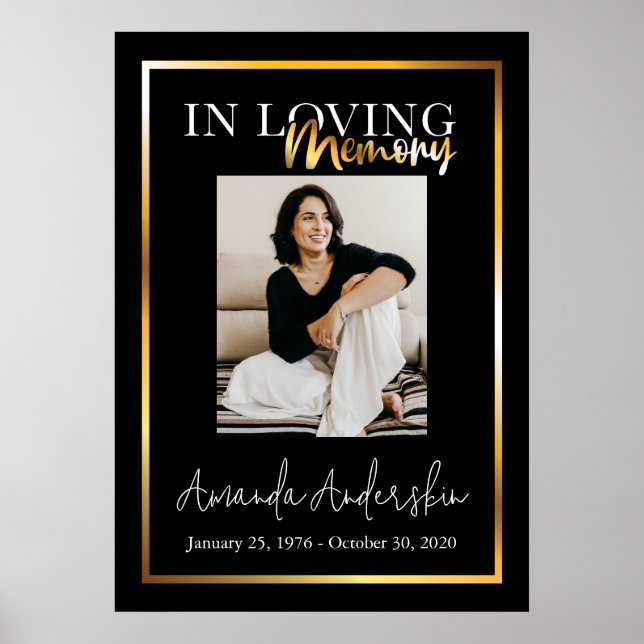 In Loving Memory Gold Funeral Memorial Photo Poster (Front)