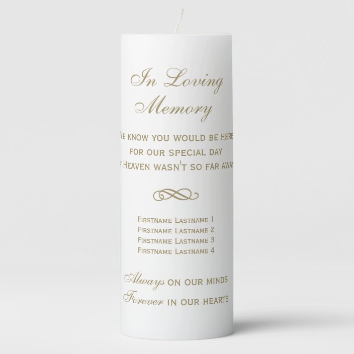 In Loving Memory Gold Script Wedding Memorial Pillar Candle Zazzle Com