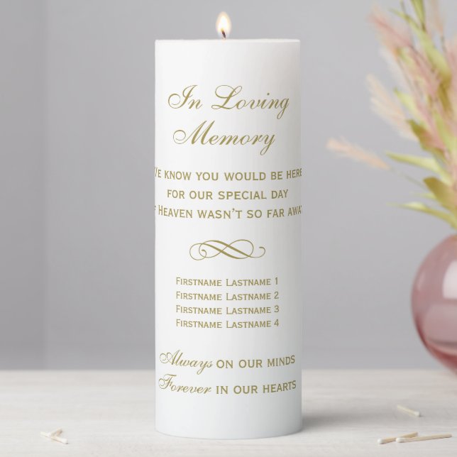 In Loving Memory Gold Wedding Memorial Pillar Candle (In Situ)