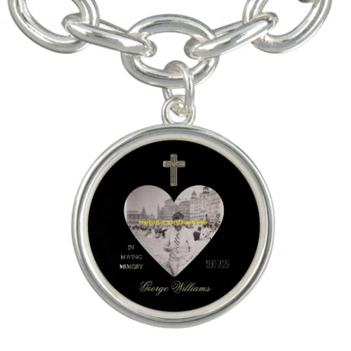 In Loving Memory Golden Cross Heart Shape Photo Bracelet