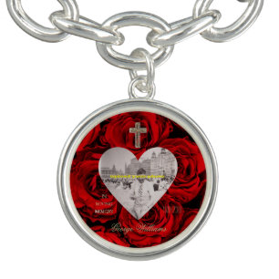 In Loving Memory Golden Cross Heart Shape Photo Bracelet