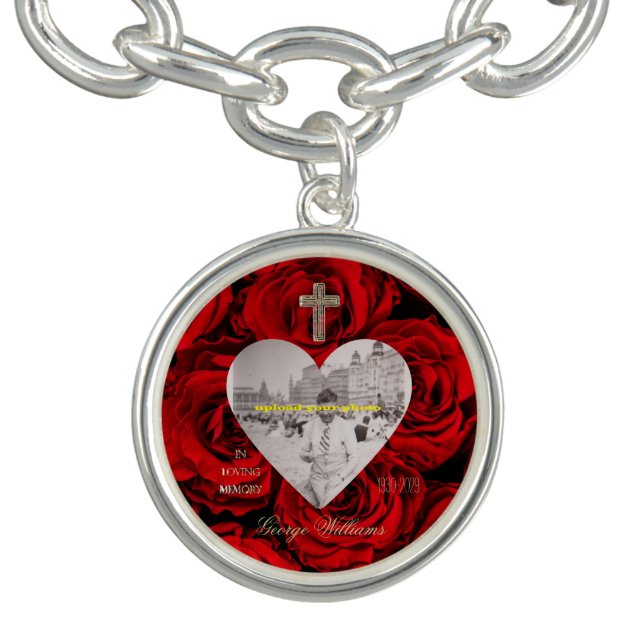In Loving Memory Golden Cross Heart Shape Photo Bracelet (Design)