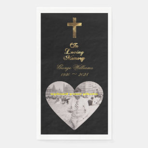 In Loving Memory Golden Cross Heart Shape Photo Paper Guest Towels