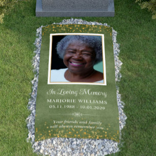 In Loving Memory Green Gold Photo Grave Cover Banner