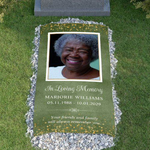 In Loving Memory Green Gold Photo Grave Cover Banner