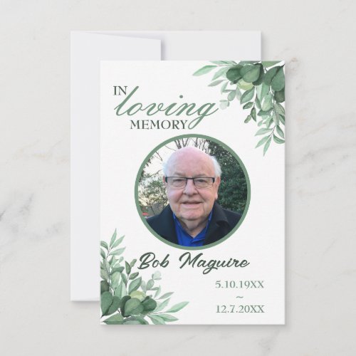 In Loving Memory Green Leaves Photo Funeral Card 