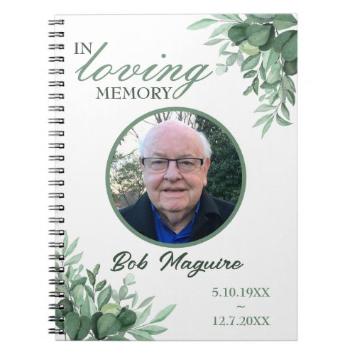 In Loving Memory Green Leaves Photo Funeral  Notebook