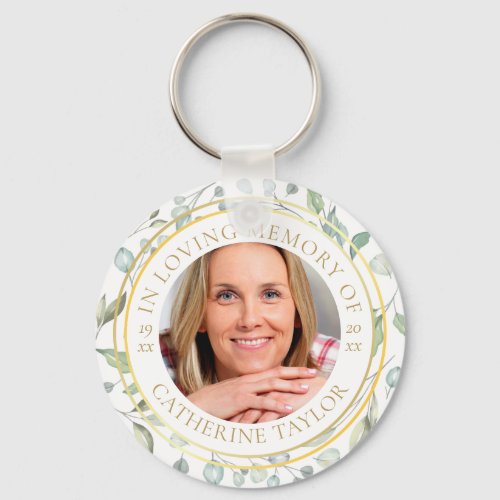 In Loving Memory Greenery Floral Photo Keychain