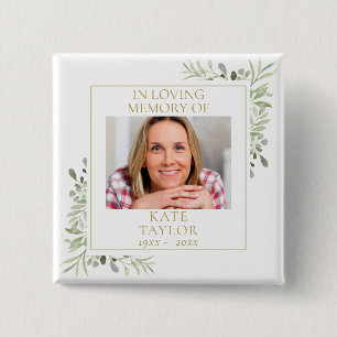 In Loving Memory Greenery Funeral Photo Button