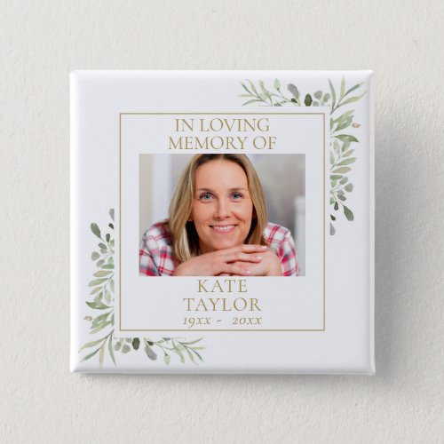  In Loving Memory Greenery Funeral Photo Button
