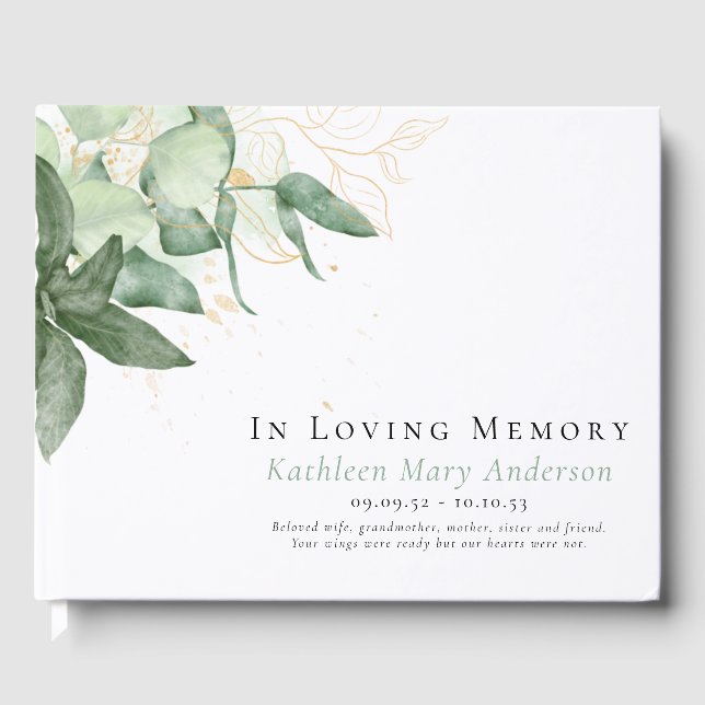 In Loving Memory Greenery Memorial  Guest Book (Front)