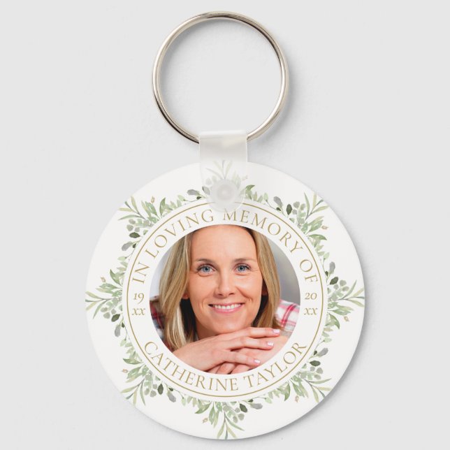 In Loving Memory Greenery Photo Keychain (Front)