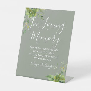 In Loving Memory Greenery Sage Green Wedding Pedestal Sign