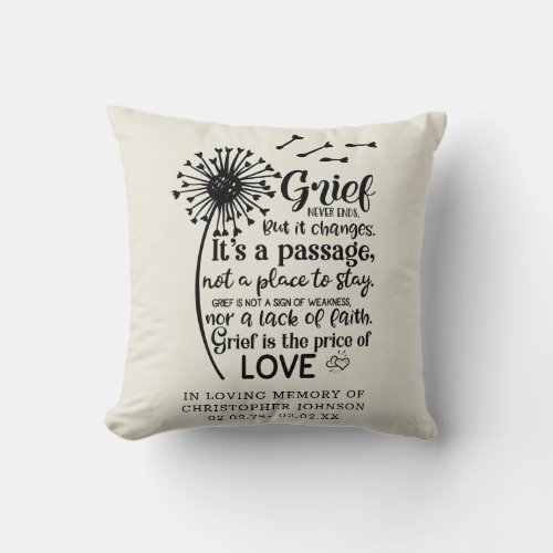 In Loving Memory Grief Never Ends Photo Tribute Throw Pillow