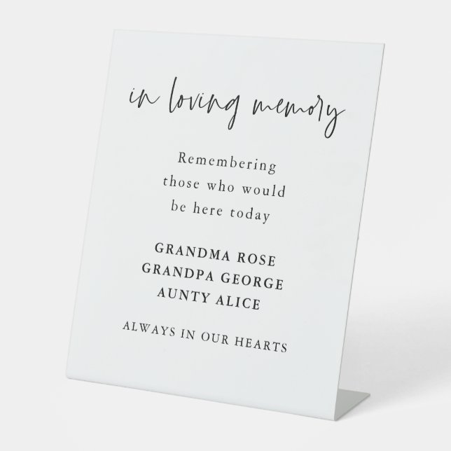In Loving Memory Handwritten Script Names Wedding Pedestal Sign (Front)