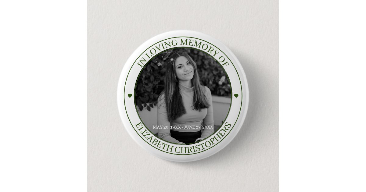 In Loving Memory Heart Custom Photo Memorial Button | Zazzle