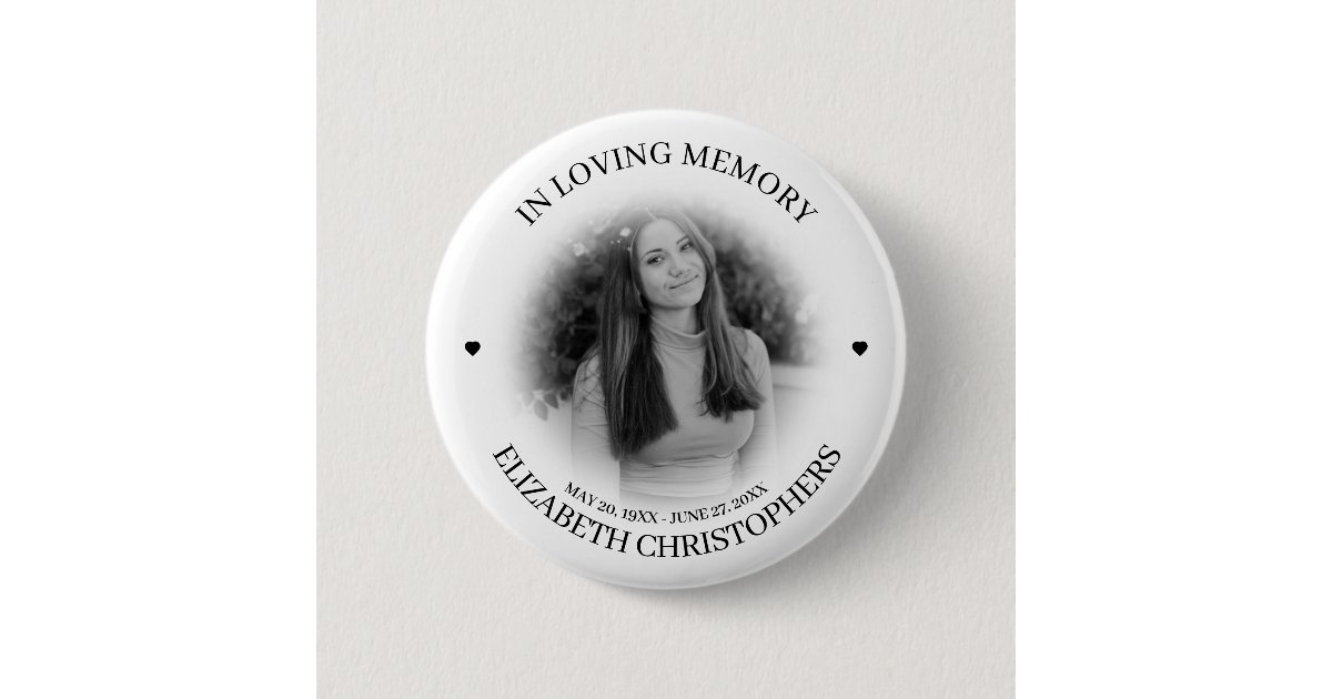 In Loving Memory Heart Custom Photo Memorial Button | Zazzle
