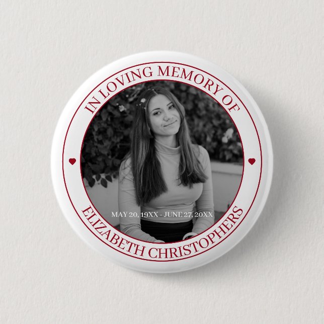In Loving Memory Heart Custom Photo Memorial Button (Front)