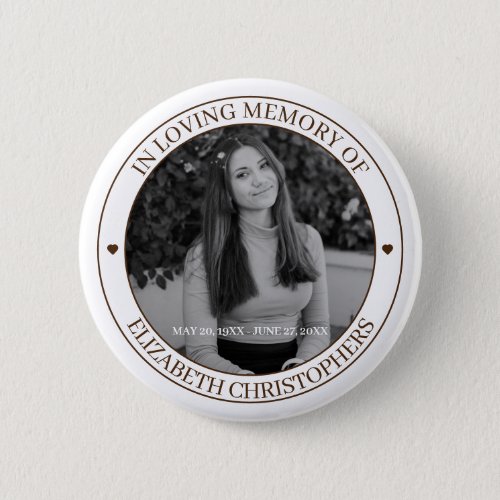 In Loving Memory Heart Custom Photo Memorial Button