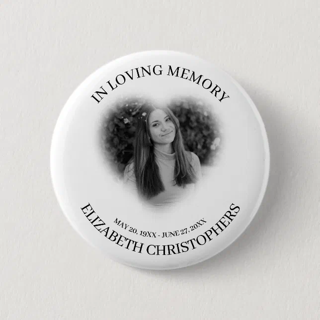 In Loving Memory Heart Frame Custom Photo Memorial Button | Zazzle