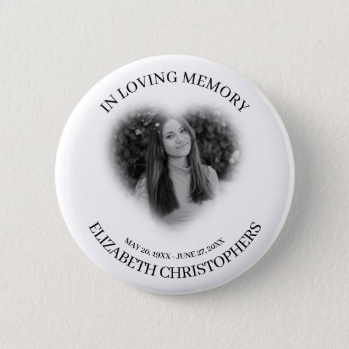 In Loving Memory Heart Frame Custom Photo Memorial Button