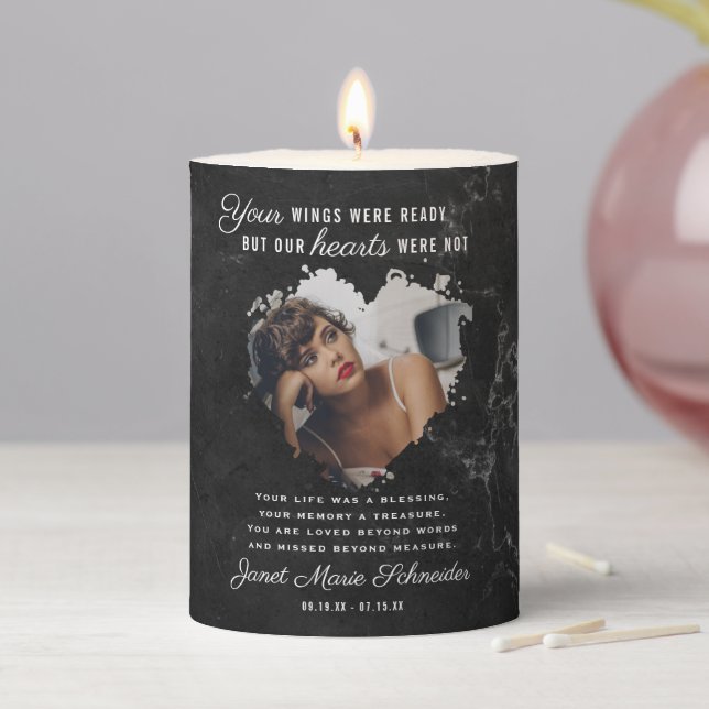 In Loving Memory | Heart Frame Photo Funeral   Pillar Candle (In Situ)