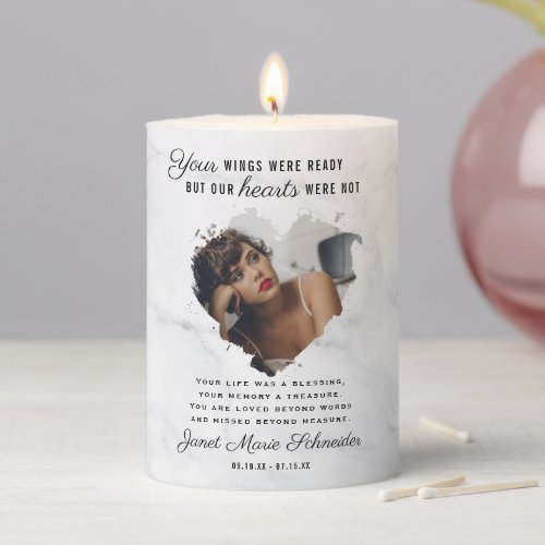 In Loving Memory  Heart Frame Photo Funeral  Pillar Candle