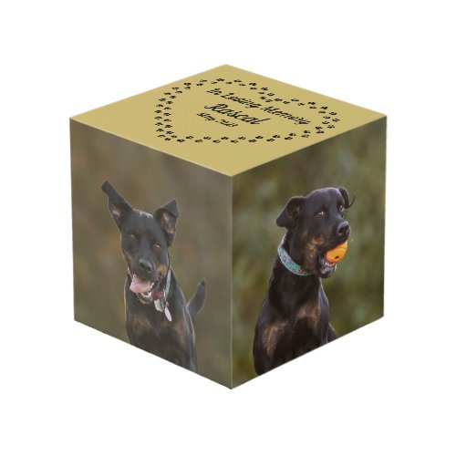 In Loving Memory Heart of Dog Paws on gold photo Cube