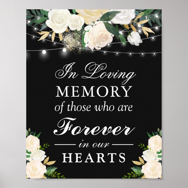 In Loving Memory Ivory White Floral Wedding Sign (Front)