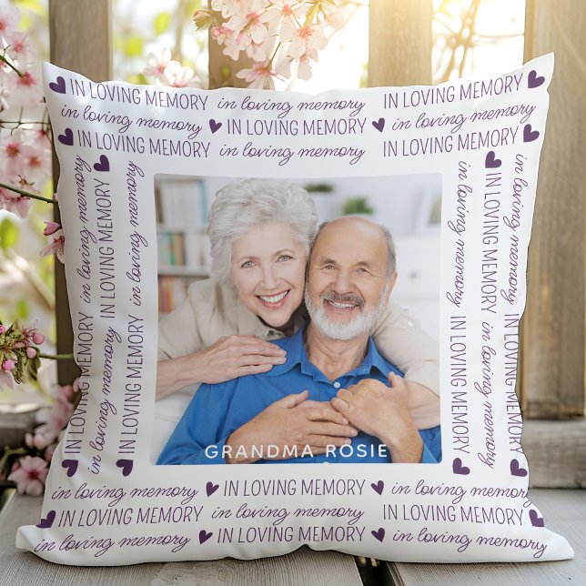 In Loving Memory Keepsake Purple Photo Memorial Throw Pillow (Creator Uploaded)