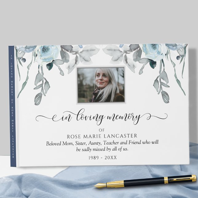 In Loving Memory Light Blue Floral, Funeral Photo Guest Book (Creator Uploaded)