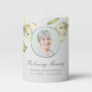 In loving Memory Lilies Photo Funeral Memorial Pillar Candle