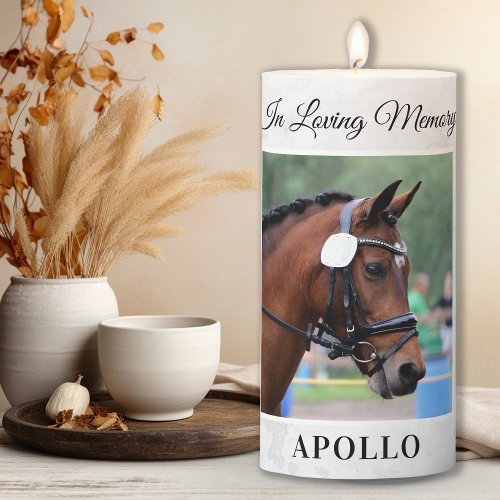 In Loving Memory Marble Horse Memorial Pillar Candle