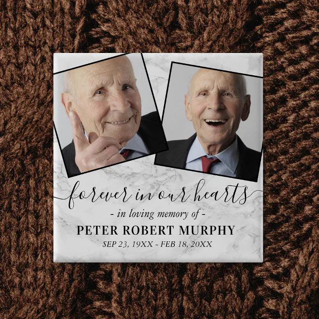 In Loving Memory Marble Memorial Photo Button | Zazzle