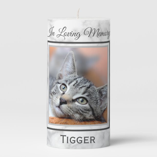 In Loving Memory Marble Photo Pet Dog Cat Memorial Pillar Candle (Front)