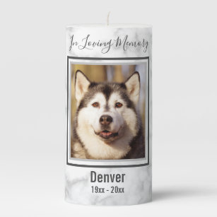 In Loving Memory Marble Photo Pet Dog Memorial Pillar Candle