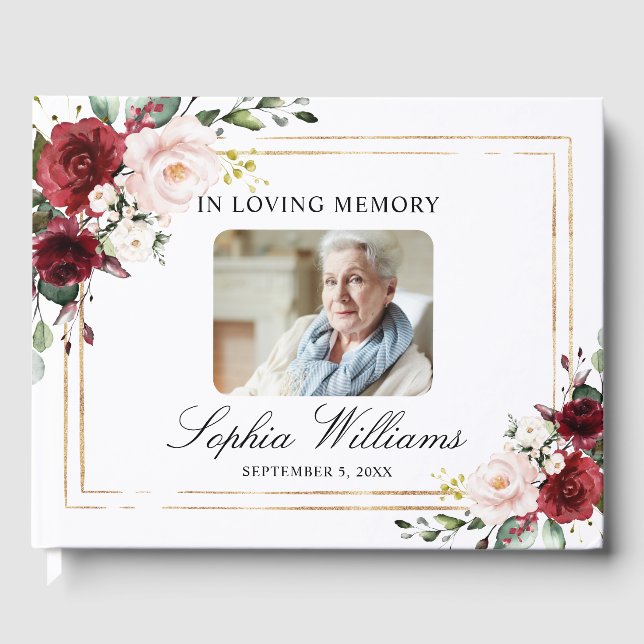 In Loving Memory Marsala Floral Funeral Guest Book (Front)