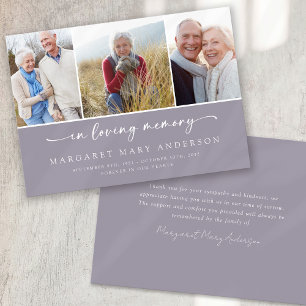 In Loving Memory Mauve Photos Funeral Sympathy Thank You Card