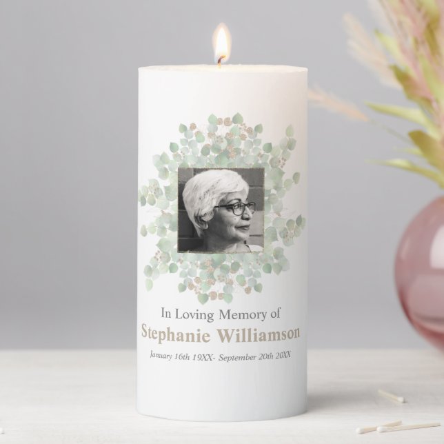 In loving Memory Memorial Eucalyptus Photo  Pillar Candle (In Situ)