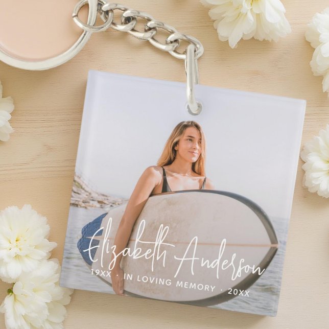 In Loving Memory Memorial Funeral Modern Photo Keychain (Creator Uploaded)
